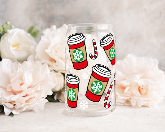 Christmas Hot Coffee Cups - UV DTF 16 oz Libbey Cup Wrap (Ready to Ship)