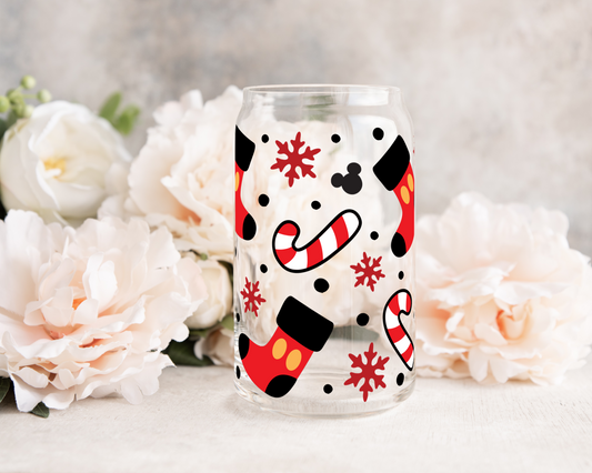 Christmas Mouse Stockings - UV DTF 16 oz Libbey Cup Wrap (Ready to Ship)
