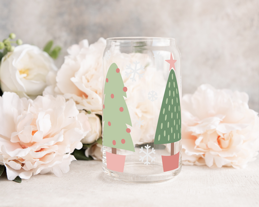 Christmas Pastel Trees - UV DTF 16 oz Libbey Cup Wrap (Ready to Ship)