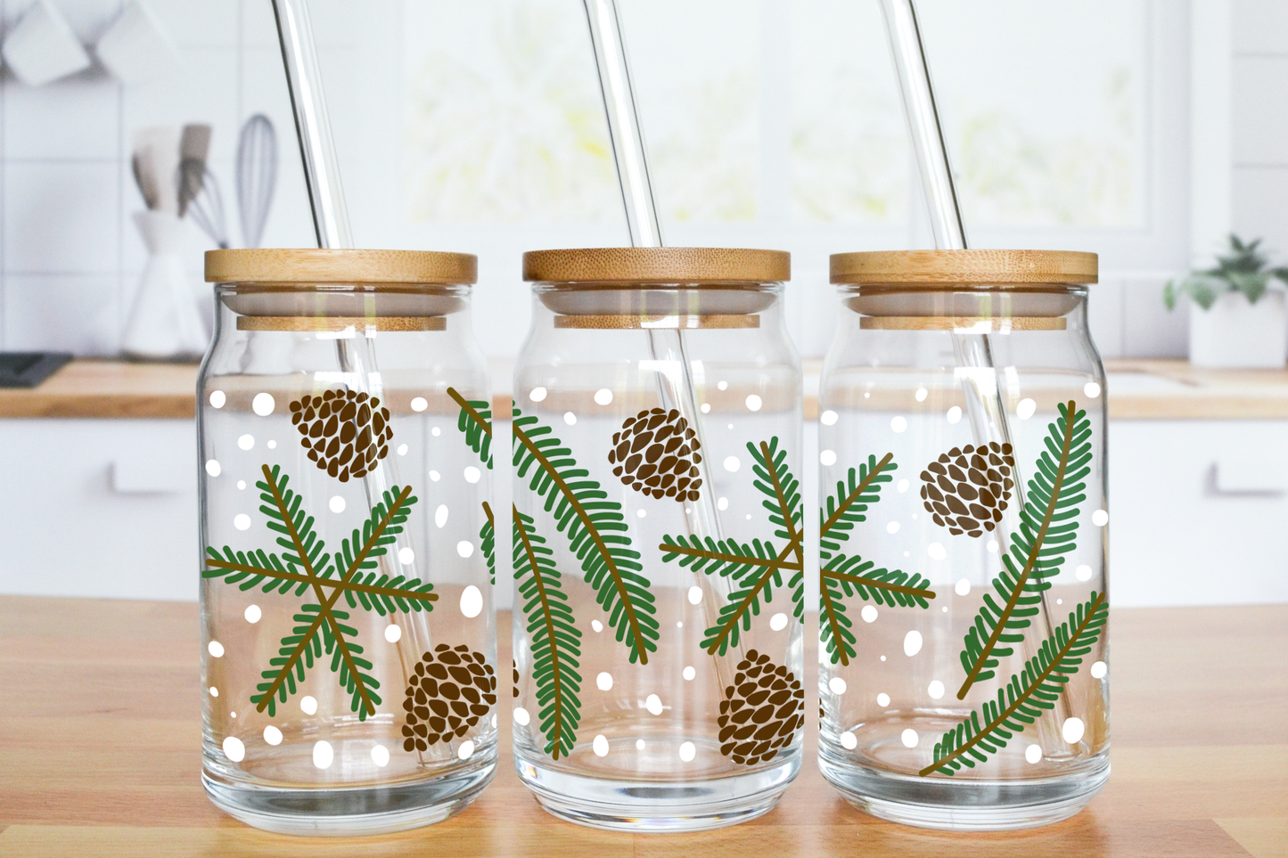 Christmas Pines - UV DTF 16 oz Libbey Cup Wrap (Ready to Ship)