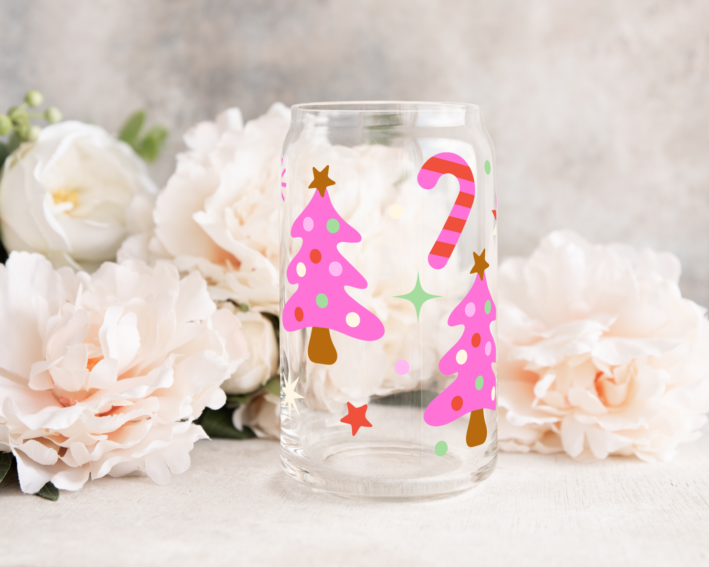 Christmas Pink Cutie - UV DTF 16 oz Libbey Cup Wrap (Ready to Ship)