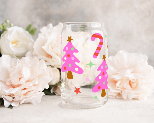 Christmas Pink Cutie - UV DTF 16 oz Libbey Cup Wrap (Ready to Ship)