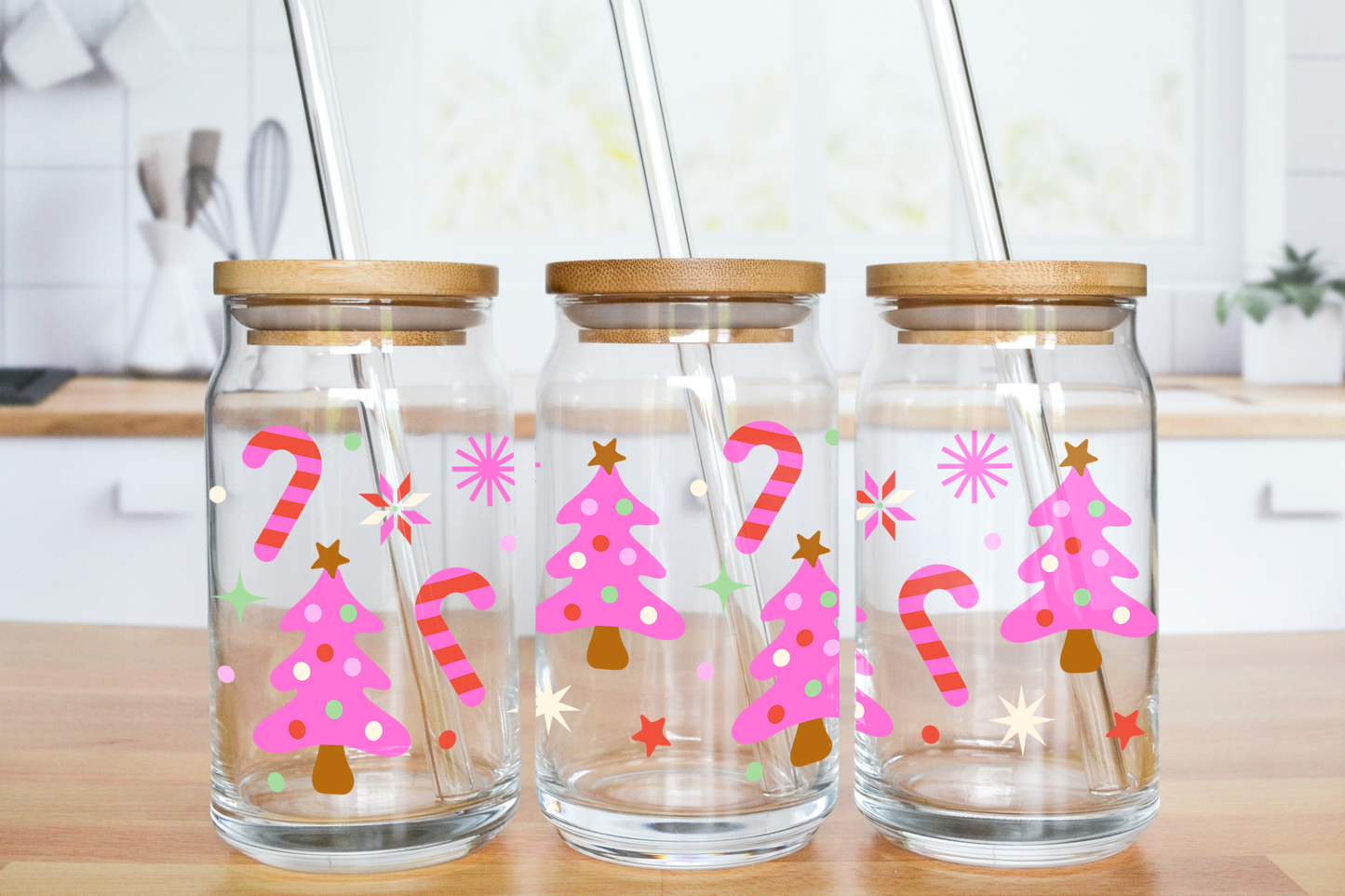 Christmas Pink Cutie - UV DTF 16 oz Libbey Cup Wrap (Ready to Ship)