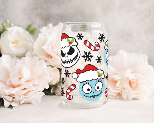 Christmas Scary Characters - UV DTF 16 oz Libbey Cup Wrap (Ready to Ship)