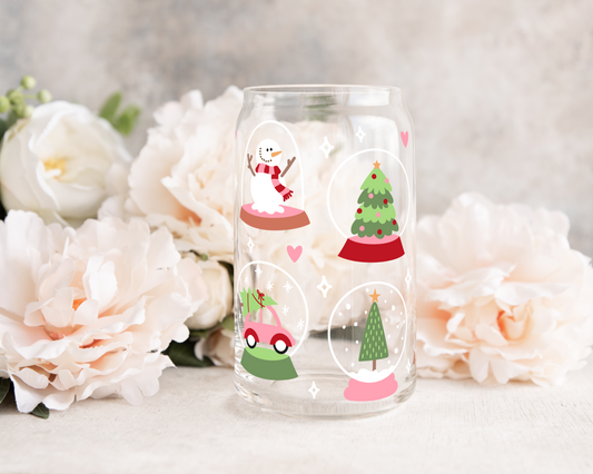 Christmas Snowglobes - UV DTF 16 oz Libbey Cup Wrap (Ready to Ship)