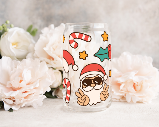 Cool Santa Retro - UV DTF 16 oz Libbey Cup Wrap (Ready to Ship)