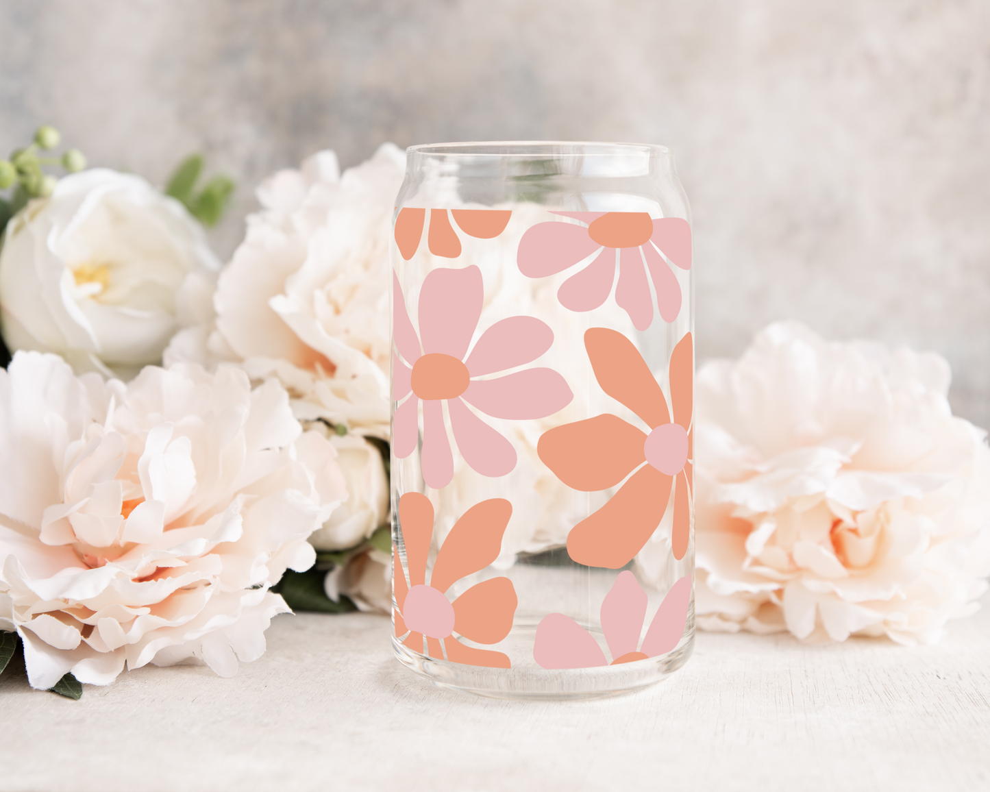 Coral Flowers - UV DTF 16 oz Libbey Cup Wrap (Ready to Ship)