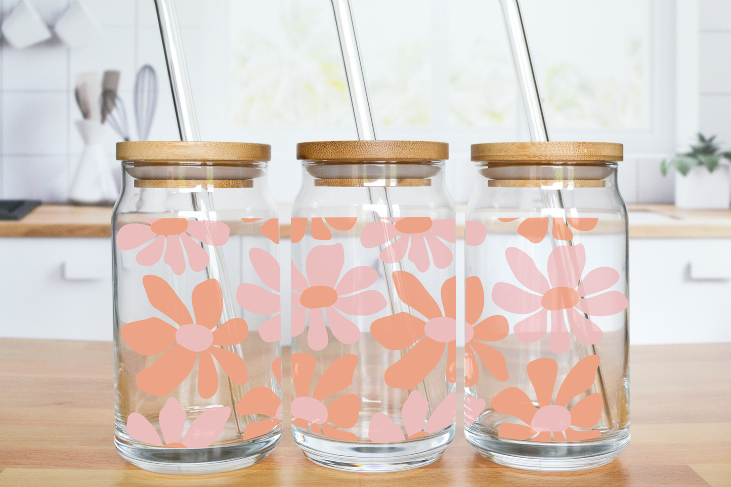Coral Flowers - UV DTF 16 oz Libbey Cup Wrap (Ready to Ship)