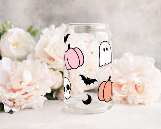 Cute Halloween Doodles - UV DTF 16 oz Libbey Cup Wrap (Ready to Ship)