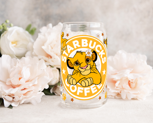 Cute Lion Coffee Label - UV DTF 16 oz Libbey Cup Wrap (Ready to Ship)