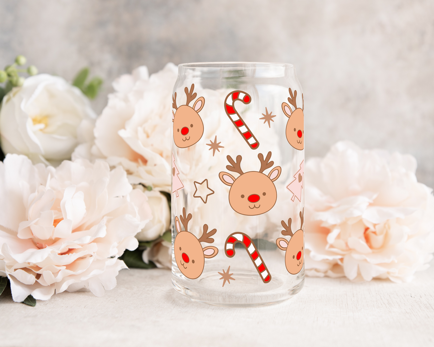 Cute Reindeers - UV DTF 16 oz Libbey Cup Wrap (Ready to Ship)
