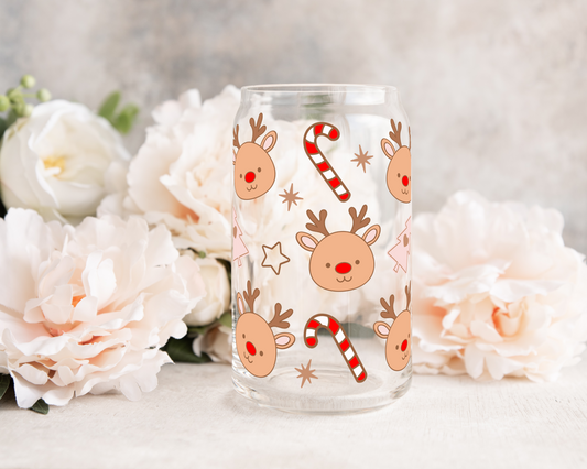 Cute Reindeers - UV DTF 16 oz Libbey Cup Wrap (Ready to Ship)