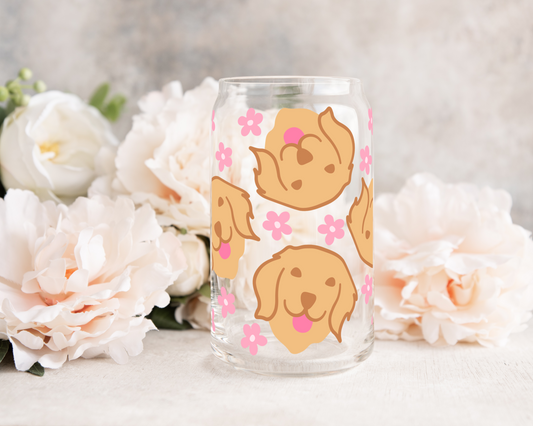 Daisy Golden Dog - UV DTF 16 oz Libbey Cup Wrap (Ready to Ship)