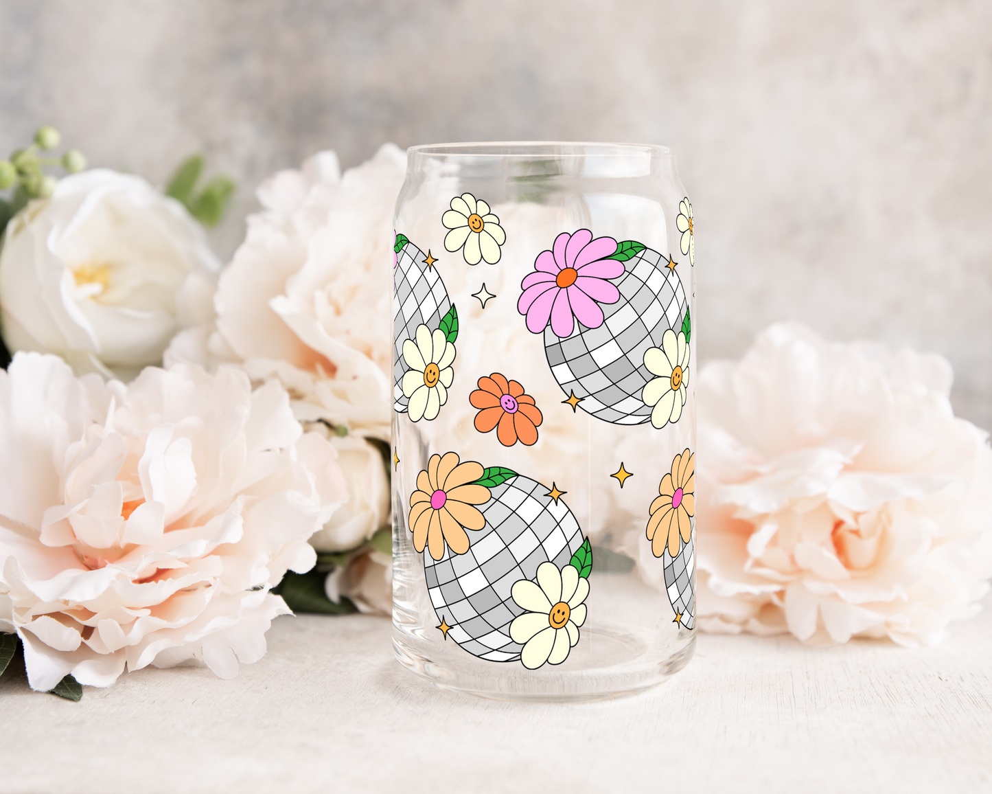 Disco Flower - UV DTF 16 oz Libbey Cup Wrap (Ready to Ship)
