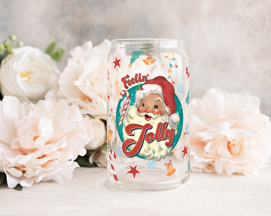 Feelin' Jolly Santa - UV DTF 16 oz Libbey Cup Wrap (Ready to Ship)