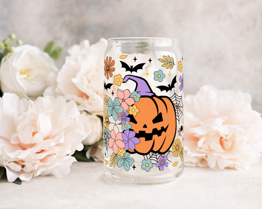 Floral Pumpkin - UV DTF 16 oz Libbey Cup Wrap (Ready to Ship)