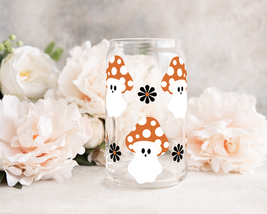 Ghost Mushies - UV DTF 16 oz Libbey Cup Wrap (Ready to Ship)