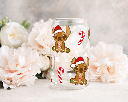Gingerbread Christmas Alien - UV DTF 16 oz Libbey Cup Wrap (Ready to Ship)