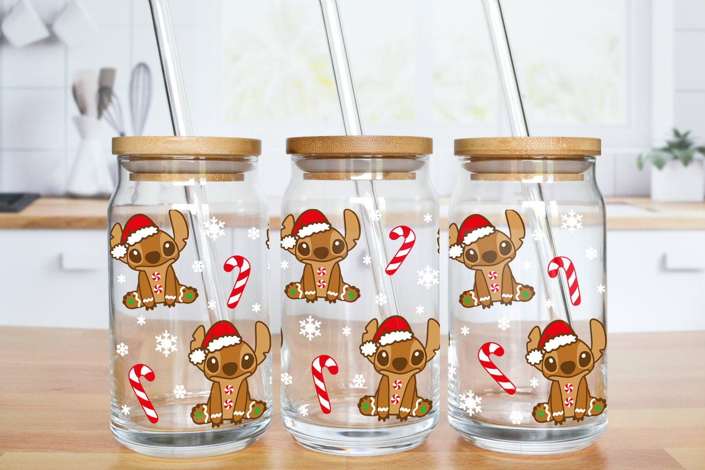 Gingerbread Christmas Alien - UV DTF 16 oz Libbey Cup Wrap (Ready to Ship)