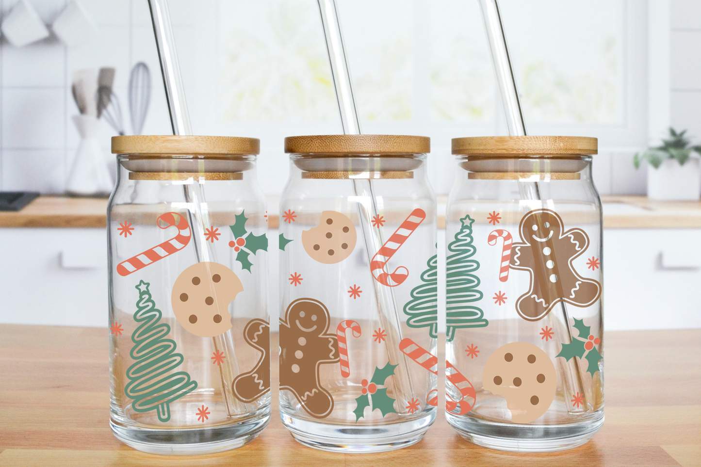 Gingerbread Man Candy - UV DTF 16 oz Libbey Cup Wrap (Ready to Ship)