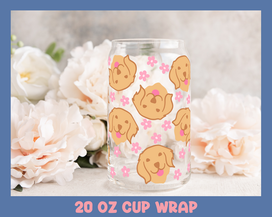 Daisy Golden Dog - UV DTF 20 oz Libbey Cup Wrap (Ready to Ship)
