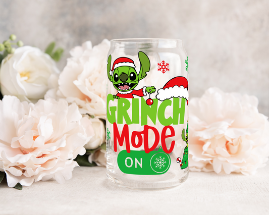 Green Alien Christmas Vibes - UV DTF 16 oz Libbey Cup Wrap (Ready to Ship)