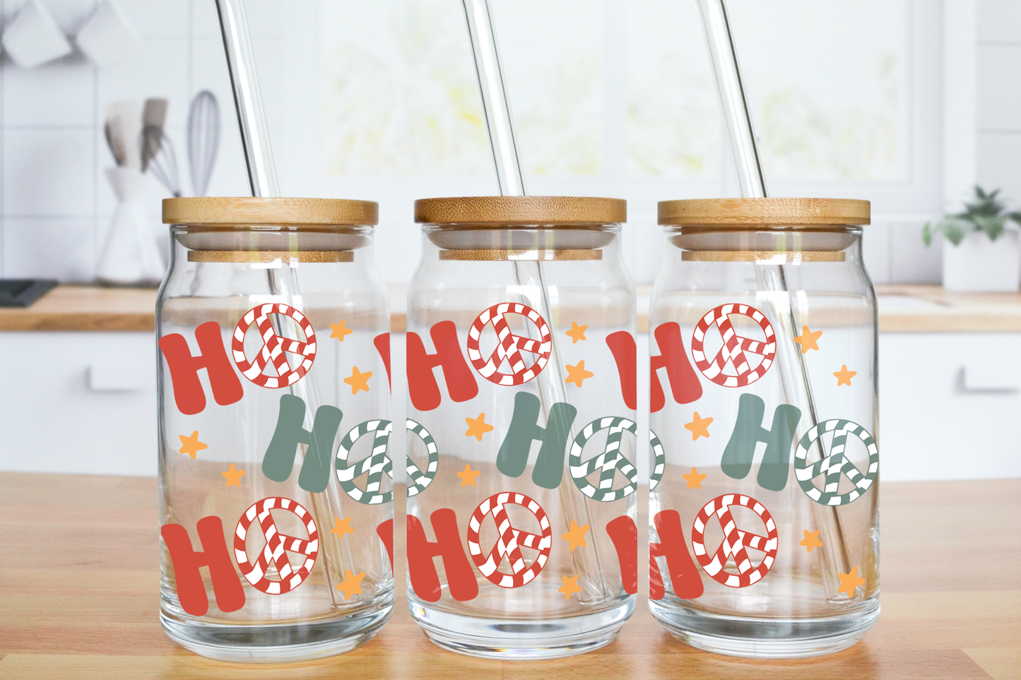 Peace HoHoHo - UV DTF 16 oz Libbey Cup Wrap (Ready to Ship)