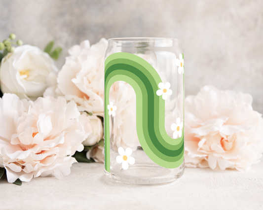 Green Rainbow Daisies - UV DTF 16 oz Libbey Cup Wrap (Ready to Ship)