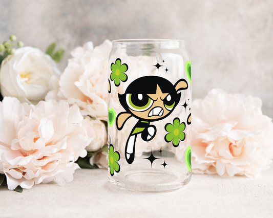 Green Super Girl - UV DTF 16 oz Libbey Cup Wrap (Ready to Ship)