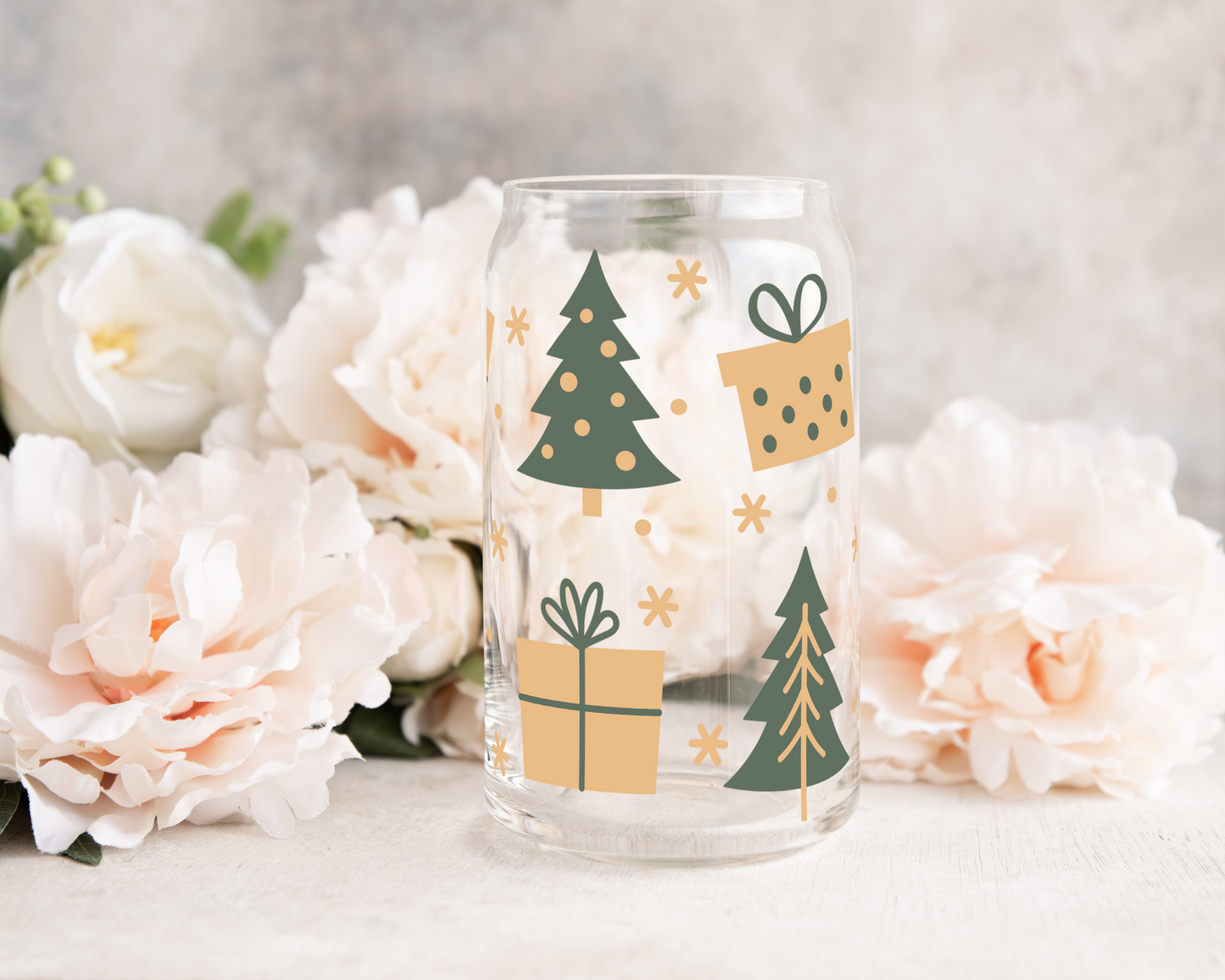 Green and Gold Christmas Vibes - UV DTF 16 oz Libbey Cup Wrap (Ready to Ship)