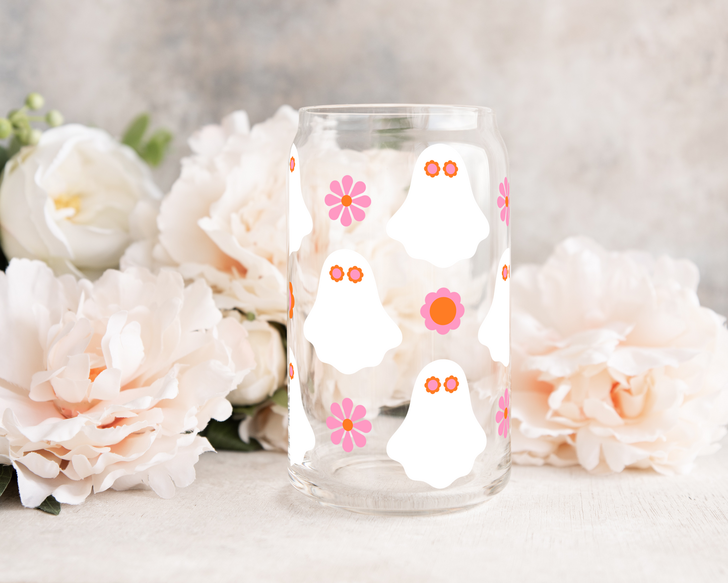 Groovy Daisy Ghosts - UV DTF 16 oz Libbey Cup Wrap (Ready to Ship)