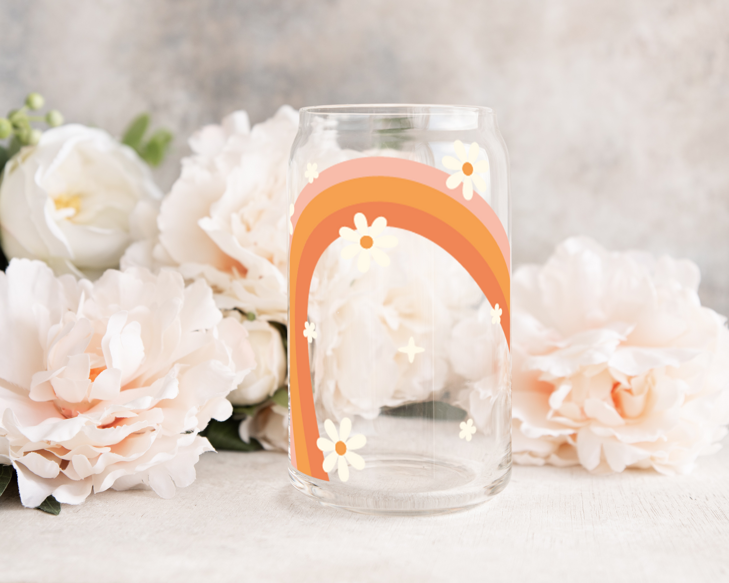 Groovy Flower Rainbow 2 - UV DTF 16 oz Libbey Cup Wrap (Ready to Ship)