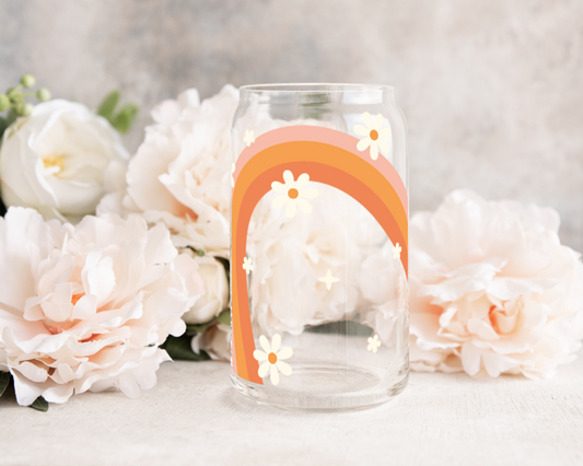 Groovy Flower Rainbow 2 - UV DTF 16 oz Libbey Cup Wrap (Ready to Ship)