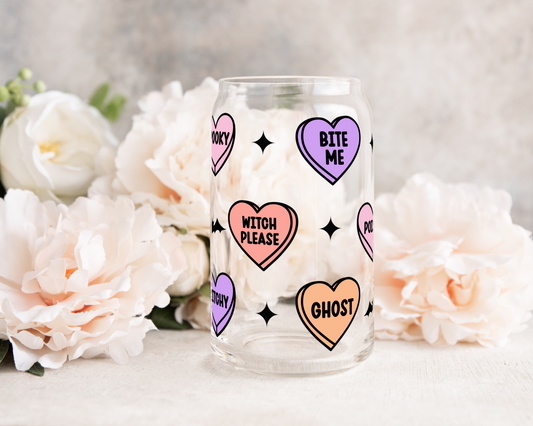 Halloween Spooky Candy Hearts - UV DTF 16 oz Libbey Cup Wrap (Ready to Ship)
