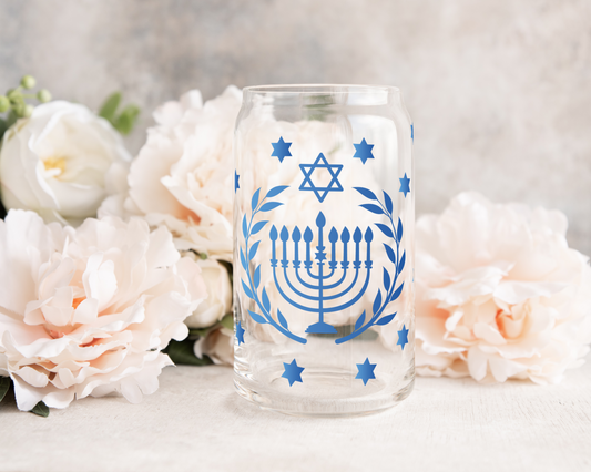 Hanukkah Theme - UV DTF 16 oz Libbey Cup Wrap (Ready to Ship)