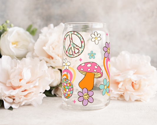 Hippie Theme - UV DTF 16 oz Libbey Cup Wrap (Ready to Ship)