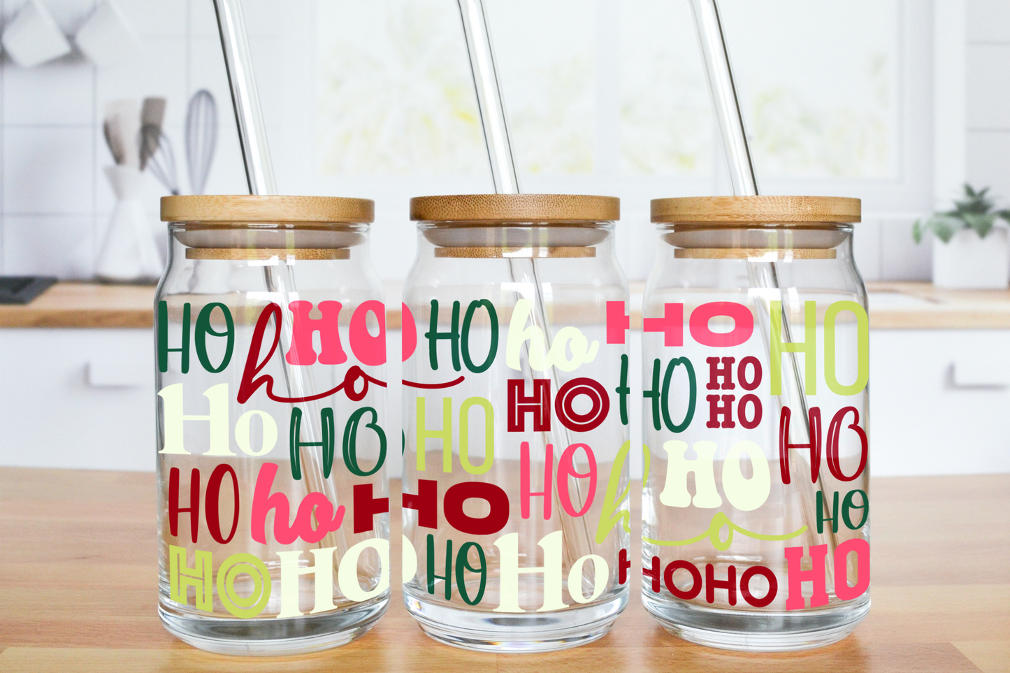 Ho Ho Ho Pattern - UV DTF 16 oz Libbey Cup Wrap (Ready to Ship)
