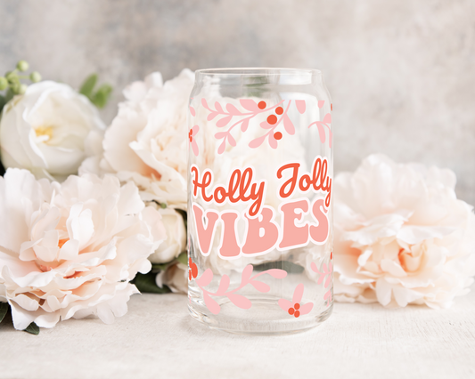 Holly Jolly Christmas - UV DTF 16 oz Libbey Cup Wrap (Ready to Ship)