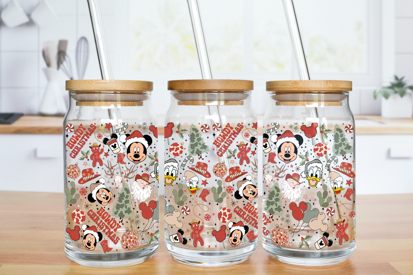 Howdy Christmas Magical Mouse and Friends - UV DTF 16 oz Libbey Cup Wrap (Ready to Ship)