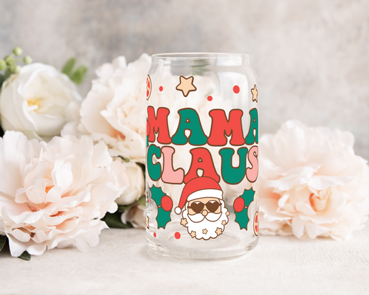 Mama Claus - UV DTF 16 oz Libbey Cup Wrap (Ready to Ship)