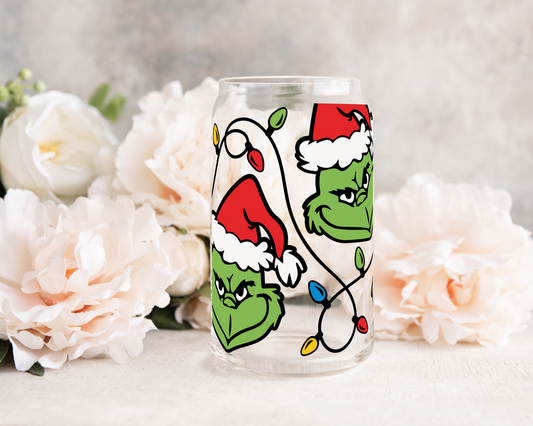 Mean Green Character - UV DTF 16 oz Libbey Cup Wrap (Ready to Ship)