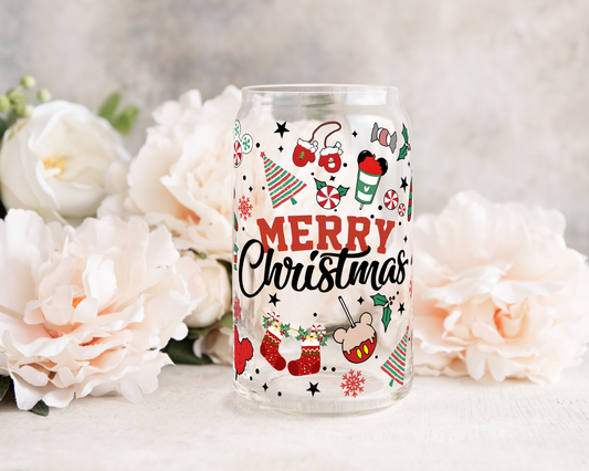 Merry Christmas Mouse and Friends - UV DTF 16 oz Libbey Cup Wrap (Ready to Ship)
