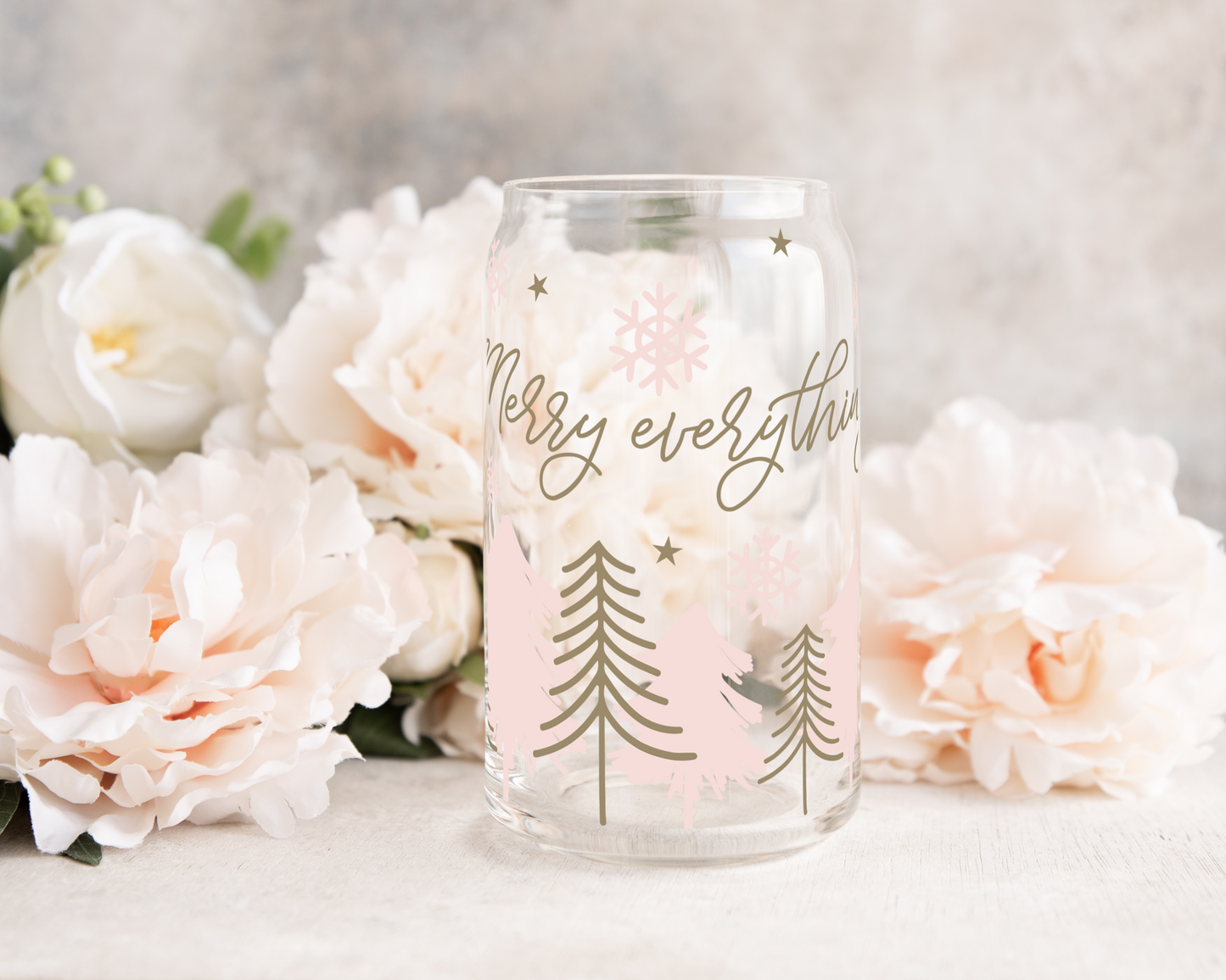 Merry Everything and Happy Always - UV DTF 16 oz Libbey Cup Wrap (Ready to Ship)
