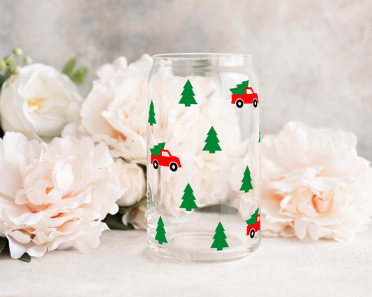 Mini Christmas Tree Trucks - UV DTF 16 oz Libbey Cup Wrap (Ready to Ship)