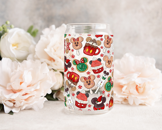 Mouse Shaped Christmas Treats - UV DTF 16 oz Libbey Cup Wrap (Ready to Ship)