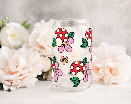 Mushroom Smileys - UV DTF 16 oz Libbey Cup Wrap (Ready to Ship)