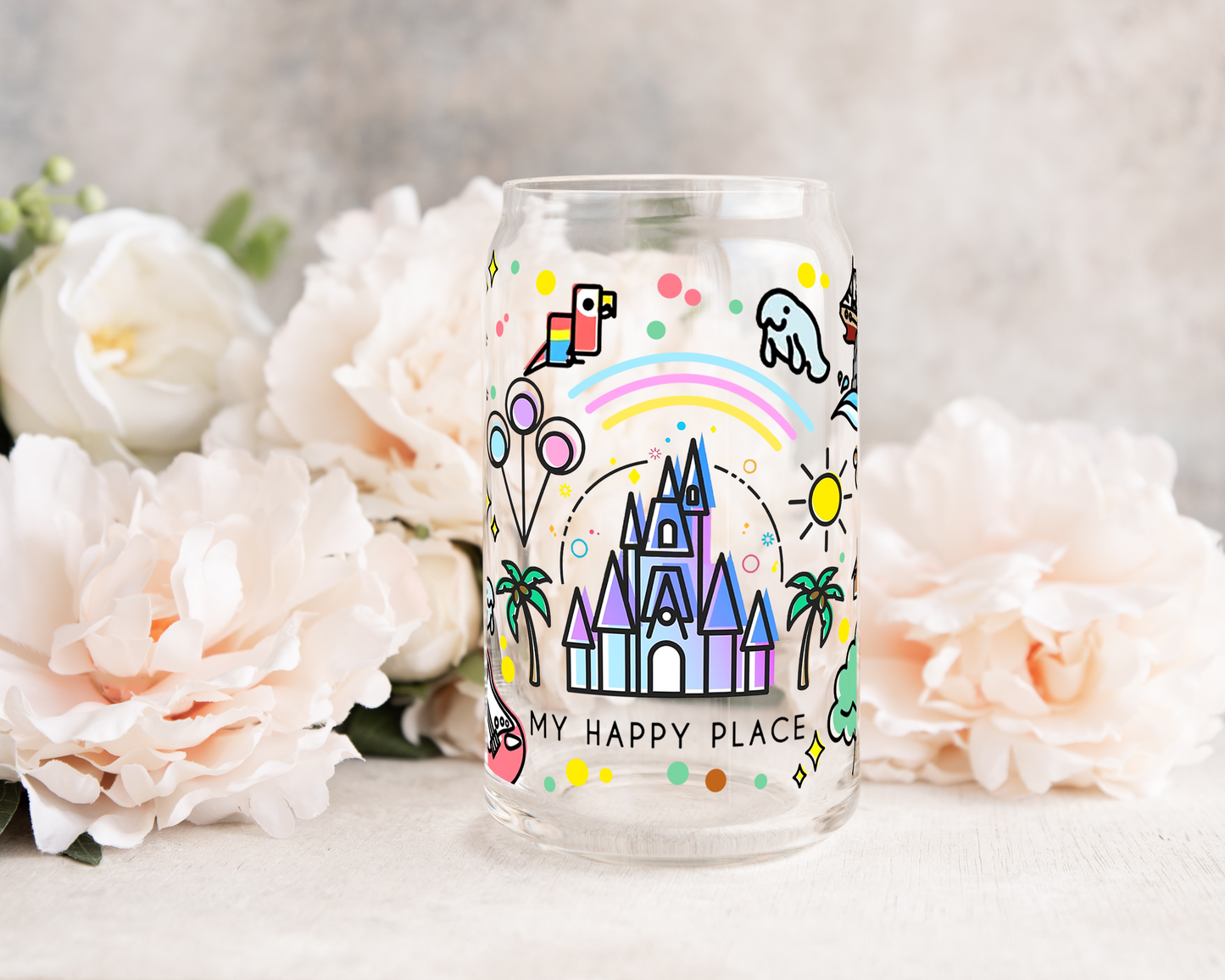 My Happy Place - UV DTF 16 oz Libbey Cup Wrap (Ready to Ship)