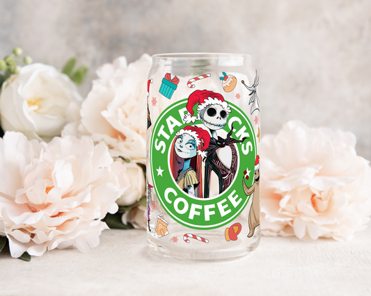 Nightmare Christmas Coffee - UV DTF 16 oz Libbey Cup Wrap (Ready to Ship)