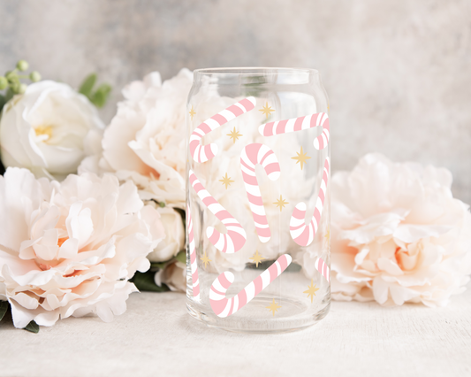 Pink Candy Canes - UV DTF 16 oz Libbey Cup Wrap (Ready to Ship)