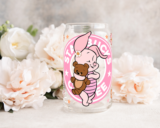 Pink Cerdito Coffee Label - UV DTF 16 oz Libbey Cup Wrap (Ready to Ship)